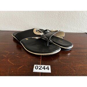 Anne Klein Thong Sandals Womens 7.5M Black Silver Leather Slip On